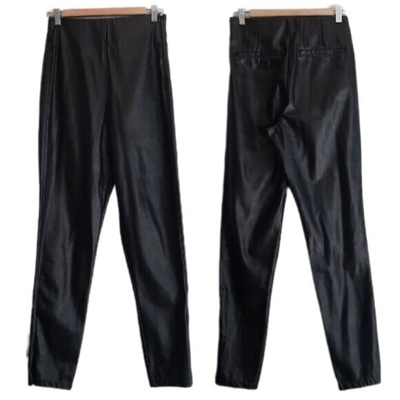 OLD NAVY Faux Leather Skinny Pants Extra High-Waisted Black Ankle Zip Sz 4 Tall - Picture 14 of 14